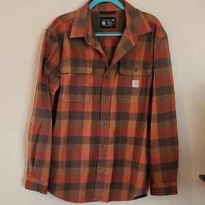 Carhartt Men's Plaid Button Down Shirt - Brown and Orange